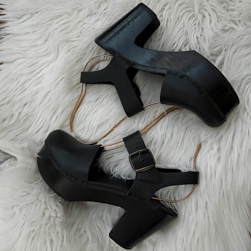 NO. 6 | Solid Black Platform Jane Clog Mary Jane Clogs Heels | Size 39 - Picture 6 of 9
